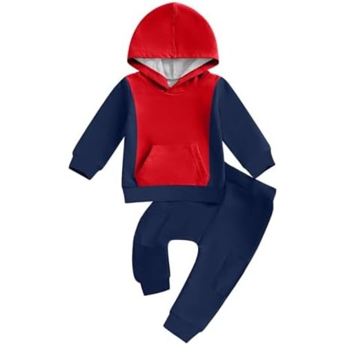 Boys Clothes Color Block Hoodie Sweatshirt and Pants Set Toddler Boys Fall Winter Outfits for 12 Months-4 Years