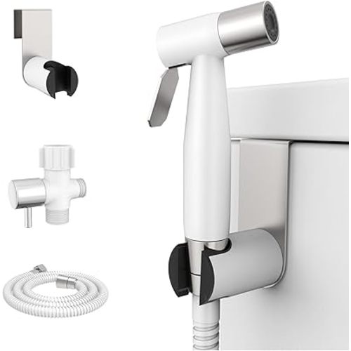 Arofa Handheld Toilet Bidet Sprayer for Toilet-Adjustable Water Pressure Control with Bidet Hose for Feminine Wash, Stainless Steel Jet Spray Cloth Diaper for Baby Wash - White/Brushed Nickel