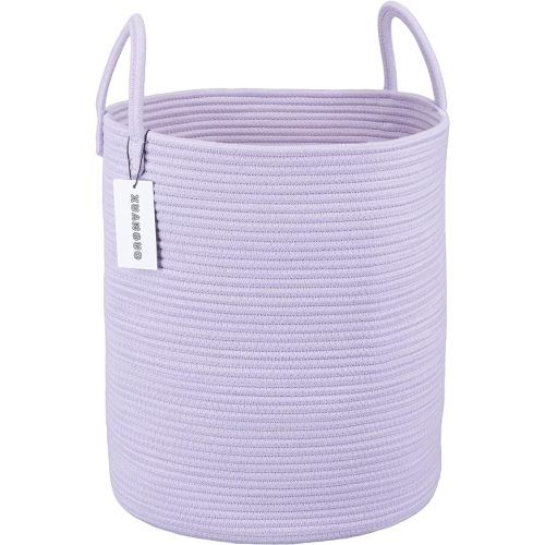 Rope Laundry Basket Hamper for Clothes Woven Storage Basket for Living Room Bedroom Boho Tall Rope Baskets for Blanket Toys Pillow Towels Baby Nursery Hamper Bin Large purple or lavender