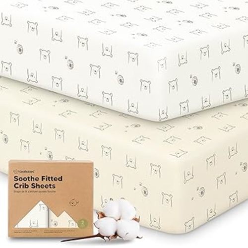 KeaBabies 2-Pack Organic Crib Sheets for Boys, Girls - 52x28 Fitted Crib Mattress Sheet Neutral, Breathable Jersey Cotton Cover for Baby Bed, Toddler Mattress, Soft & Cute Prints (Bumble Bear)