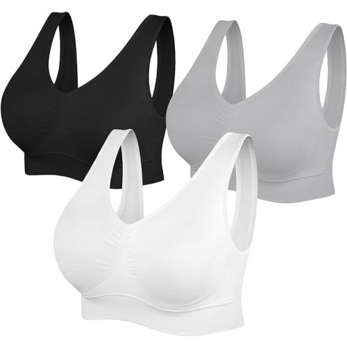 Womens Sports Bras, Yoga Comfort Seamless Stretchy Sports Bra for Women 3 Pack