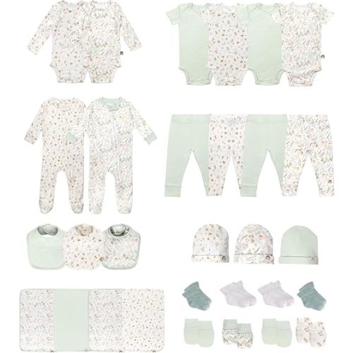100% Cotton Baby Sets Girls & Boys for 0-3 Months - 30 Set Piece Layette Set, Newborn to 3 Months Clothes Essentials, Baby Gifts Gender Neutral - Designed in France, Green + Woodland Collection