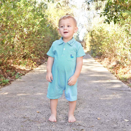 Mallard Green Stripe Pocket Polo Romper