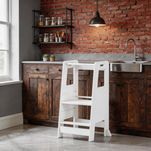 Isabelle & Max™ Wooden Kitchen Step Stool For Kids - Toddler Learning Tower With Adjustable Footrest | Wayfair