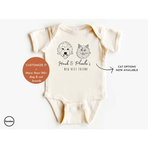 Personalized New Best Friend Baby Bodysuit| Baby Shower Gift, Personalized Pet Bodysuit, Newborn Gift, Custom Baby Gifts, Baby Announcement