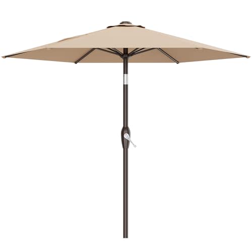 AreShark 7.5FT Patio Umbrella Table Market Umbrella w/Tilt and Crank, Heavy-Duty Outdoor Umbrellas for Pool, Deck, Garden and Backyard, Beige