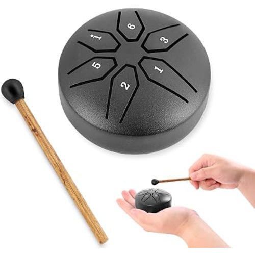 EASTROCK Mini Steel Tongue Drum 3 Inch 6 Notes C Key, Black