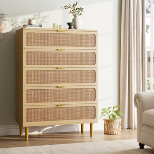 Bayou Breeze Rattan 5 Drawer Dresser For Bedroom, With Deep Drawers & Reviews | Wayfair