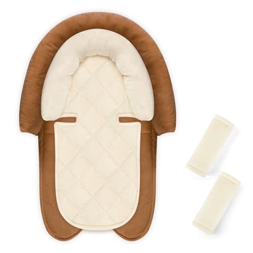 Baby Car Seat Head Body Support & Strap Covers, 2 in 1 Infant Car Seat Insert, Reversible Soft Breathable Newborn Cushion Pads for Preemie, Perfect for Baby Carseats, Strollers, Swings (Brown)