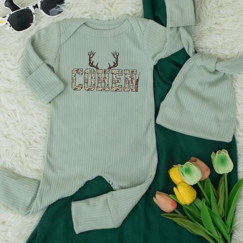 Custom Name Deer Camo Themed Baby Bodysuit, Deer Hunting Baby Bodysuit, Coming Home Outfit, Baby Shower Gift