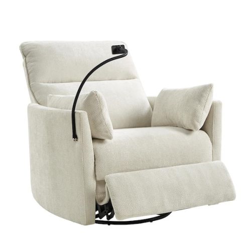 Bertran Ivory 38 in. Power Rocking Swivel Nursery Recliner with USB