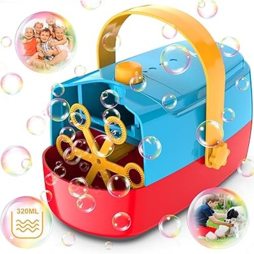Bubble Machine Durable Automatic Bubble Blower, 18000+ Big Bubbles Per Minute Bubbles for Kids Toddlers Bubble Maker Operated by Plugin or Batteries Bubble Toys for Indoor Outdoor Birthday Party