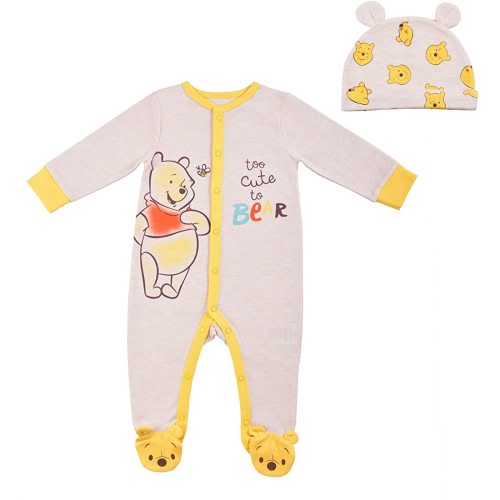 Disney Winnie the Pooh Boys’ Long Sleeve Romper and Hat Set for Newborn – Yellow/Beige or Orange