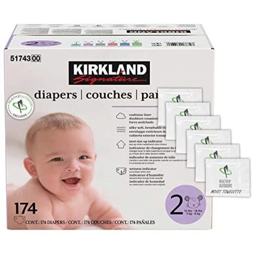 Kirkland Signature Diapers Size 2 (12lbs - 18 lbs) 174 Count W/ Exclusive Health and Outdoors Wipes