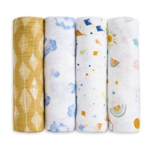 aden + anais essentials 4pk Cotton Muslin Swaddle Blankets - Kite Parade