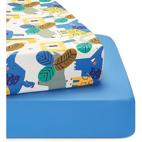 TILLYOU Baby Crib Sheets for Boys Girls, Super Soft Toddler Bed Sheets, 2 Pack Sheets for Standard Crib Mattress 28x52in, Animal Geometry