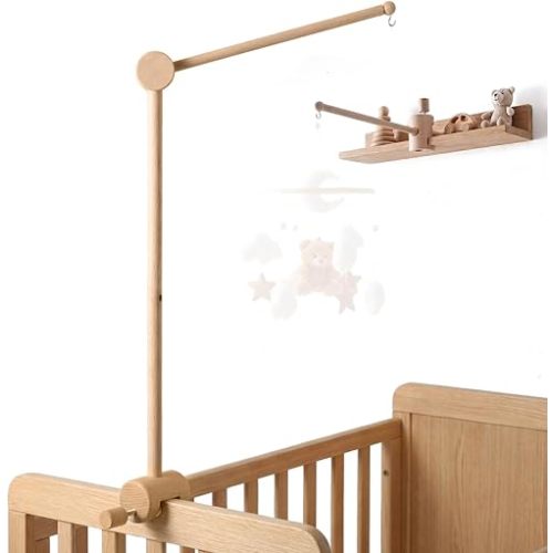 Crib Mobile Arm, 360° Adjustable Wooden Baby Mobile Hanger for Crib