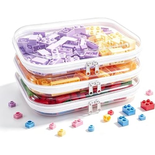 Clear Hard Plastic Zipper Case,Transparent Double Zippers Hard Pouch with 3pcs,Portable Travel Organizer Bin for Toy Storage