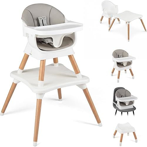 BABY JOY High Chair, 9-in-1 Convertible Highchairs for Babies and Toddlers, Booster Seat | Table & Chair Set | Stool, Adjustable Legs, Removable Tray, Safety Harness & Waterproof PU Cushion (Gray)