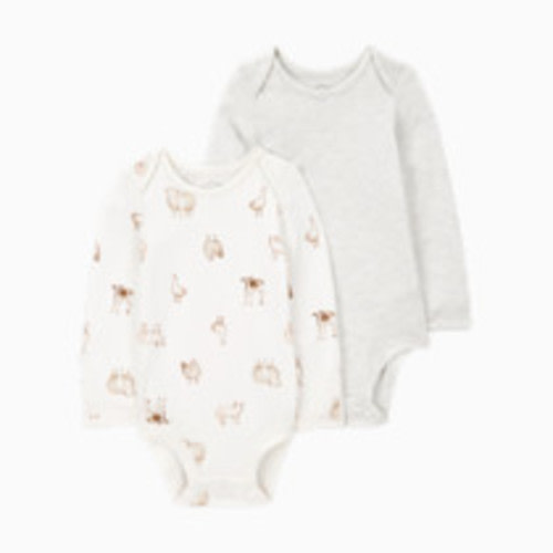 Carter's 2-Pack Long-Sleeve PurelySoft Bodysuits - Ivory/Heather, 3-6 M