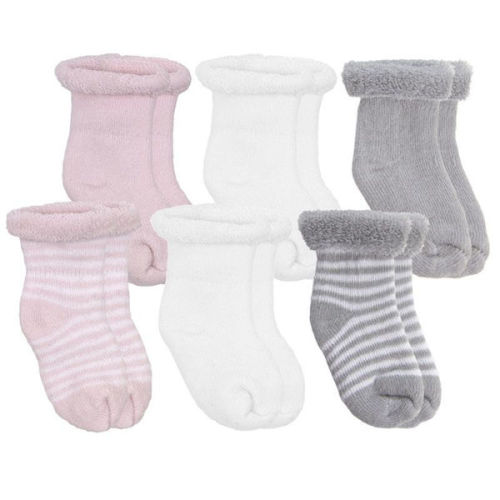 Newborn Socks Terry 6-Pack - Pink/white/gray | by Kushies