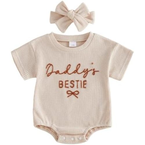 Baby Girl Clothes Daddys Girl Outfit Cute Letter Embroidered Waffle Bubble Romper Onesie Tee Shirt