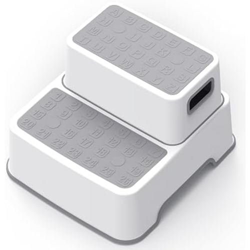 MATONFXI Toddler Step Stools, Kids Step Stool for Bathroom Sink, Gray | Plastic Child 2 Steps Stools for Toilet Potty Training, No-Slip Heavy Duty Double up Stepping Stool