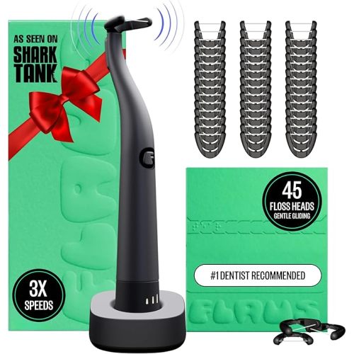 FLAUS Electric Flosser (Oprah's List, Shark Tank) 3 Speeds + 45 Refill Heads (Gentle Gliding Floss for Sensitive Gums) Water Flosser Alternative, Dentist Recommended Tooth Flossers Dental Floss Picks