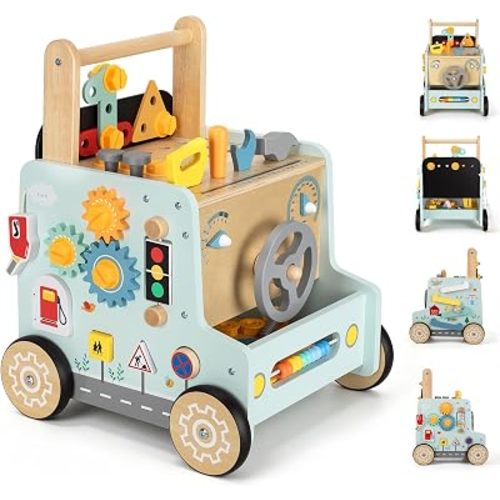 Wooden Baby Walker, Tool Bench Push Toy for Toddlers 18M+