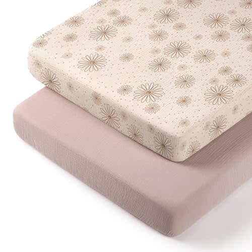 lulumoon Pack N Play Sheets Muslin: Cotton Fitted Sheets for Pack and Play Mattress - Soft Playard Sheets for Boys and Girls