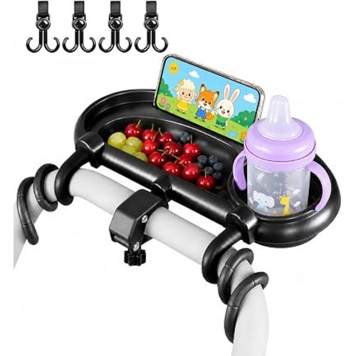 Universal Stroller Snack Tray, Compatible with Nuna Uppababy Mockingbird | Stroller Snack Tray Attachment with Cup Holder 3 in 1 | Clip On Baby Stroller Accessories for Toddler Snacking On The Go