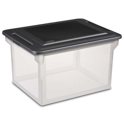 Sterilite File Box, Clear Plastic Bin with Black Lid, Letter or Legal-Sized File Storage