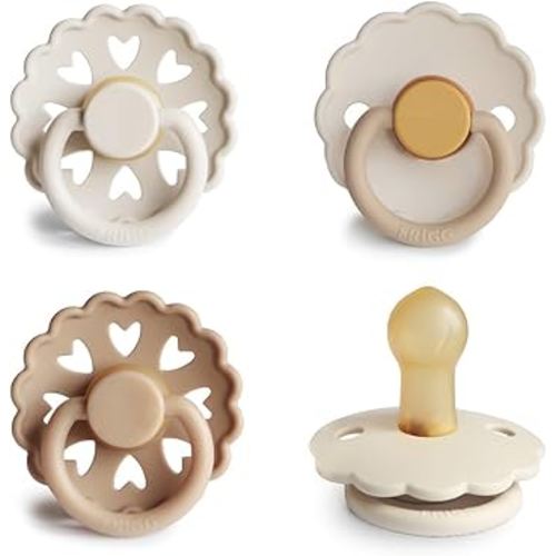 FRIGG Natural Rubber Baby Pacifier 4-Pack Snowflake Dream | Made in Denmark | BPA-Free (0-6 Months)