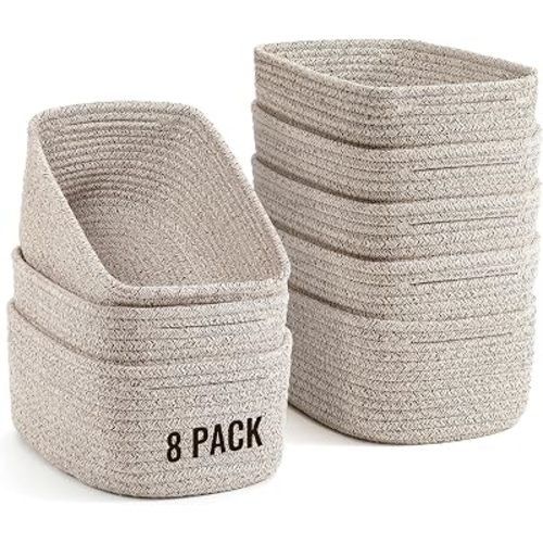 8 Pack Woven Rope Bins for Organizing, Cube Box for Baby Nursery, Toys