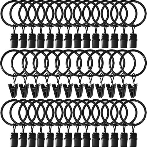 40 Pack Curtain Rings with Clips, Drapery Clips with Rings, Drapes Rings 1.26 in Interior Diameter, Fits up to 1 in Curtain Rod, Black