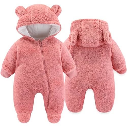 UVIPC Newborn Baby Fleece Jumpsuit Footie Snowsuit Bear Romper Jumpsuit Baby Fuzzy Warm Onesie