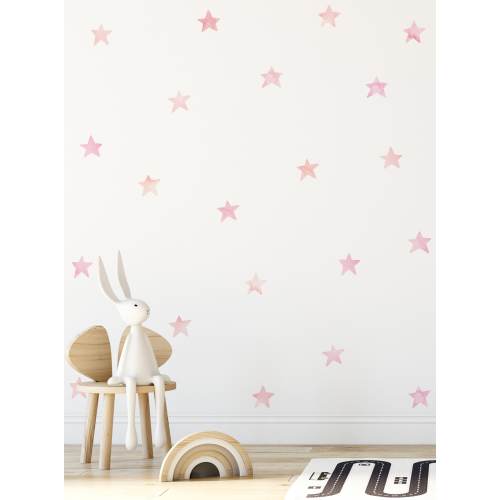 Watercolor Star Wall Stickers: Pink Coral Kids Room Decor