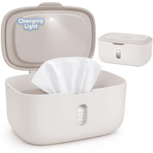 Jool Baby Wipes Dispenser – Built-in Changing Light (Oatmeal) | Pull Out One Wipe At a Time – Fits Standard Continuous Wipes