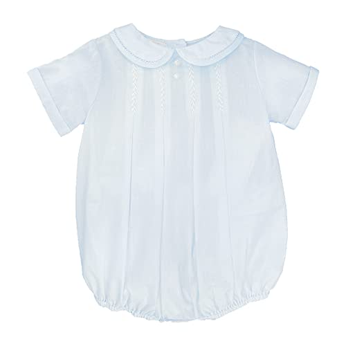 Petit Ami Baby Boys' Romper with Pleats and Feather Stitching, Blue