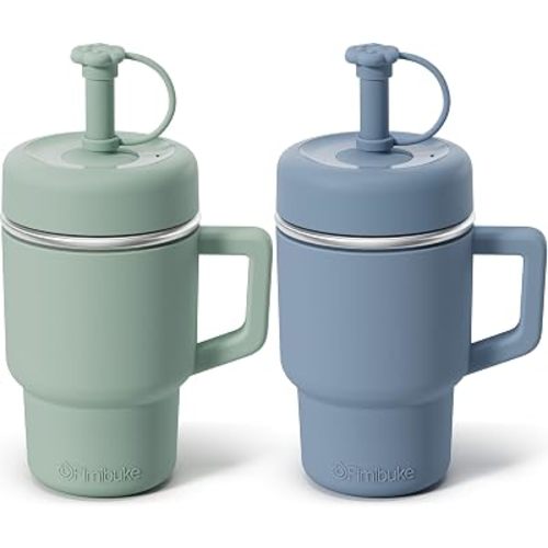 Fimibuke Toddler Tumbler with Handle & Straw, 15 OZ Spill Proof Sippy Cups for Kids Girl Boy, Leak Proof Stainless Steel Cups with Lid & Silicone Sleeve, BPA Free Dishwasher Safe Water Bottle, 2 Packs