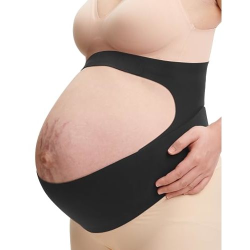 Momcozy Pregnancy Belly Band, CozySupport Ergonest Maternity Belly Band, Invisible Pregnancy Belt for Back, Abdomen, Waist, Black M