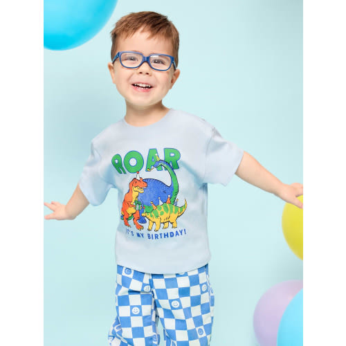 Oversized Short-Sleeve Birthday Graphic T-Shirt for Toddler Boys