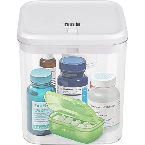 Lock Box for Medicine & Snacks - Childproof Storage Box with Combination Lock, Secure Organizer for Pills, Fridge Food, Phone, Vitamins | Portable Safe for Home, Office, Travel (5.5x5.5x6.3in)