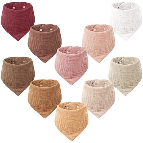 Konssy Muslin Baby Bibs 10 Pack Baby Bandana Drool Bibs 100% Cotton for Unisex Boys Girls