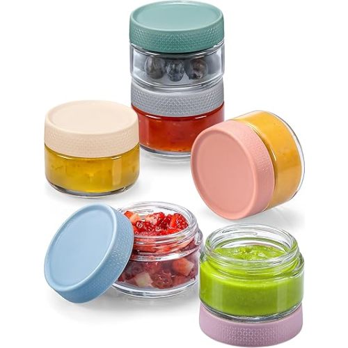 NETANY 6-pack 8oz Glass jars with Airtight Lids, Overnight Oats Containers with Lids, Wide mouth Mason Salad jars, Glass Food Storage Containers for Snacks Yogurt Spice Sugar