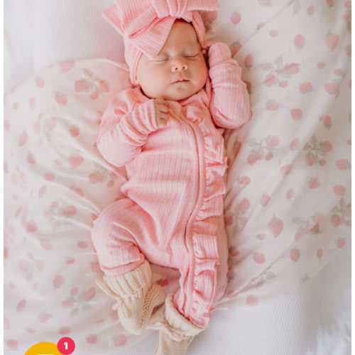 Frill Zip Romper | Peony Rib Pointelle – Little and Fern
