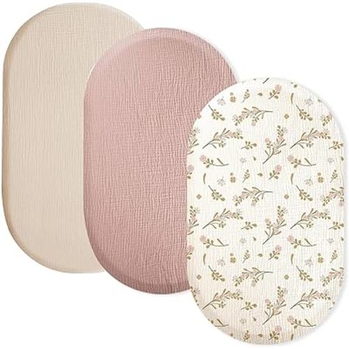Muslin Bassinet Fitted Sheets, 3 Pack for Baby Boy and Girl, Soft Breathable Stretchy Baby Pad/Mattress Sheet Set, Universal Fit for Hourglass Oval and Rectangle Bassinet Mattress (Pink,Brown) : Amazon.com.au: Baby
