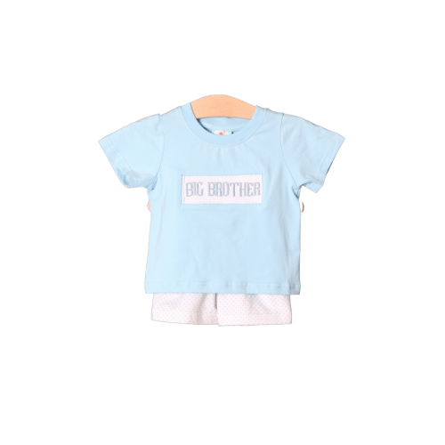 Smocked Big Brother Bitty Dot Light Blue Short Set
