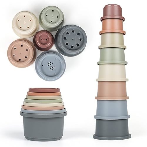 Stacking Cups Toy for Baby 6-12 Months, 8PCS Nesting Set for Toddler 1-3, Kids Bathing and Counting Stackable Game for Early Educational Learning, Birthday Gifts for Boys and Girls