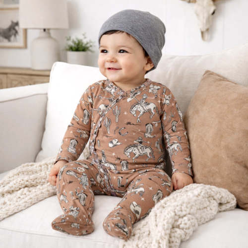 Wild Wrangler/Brown Western Baby Boy Bamboo Zipper Romper – Tesa Babe